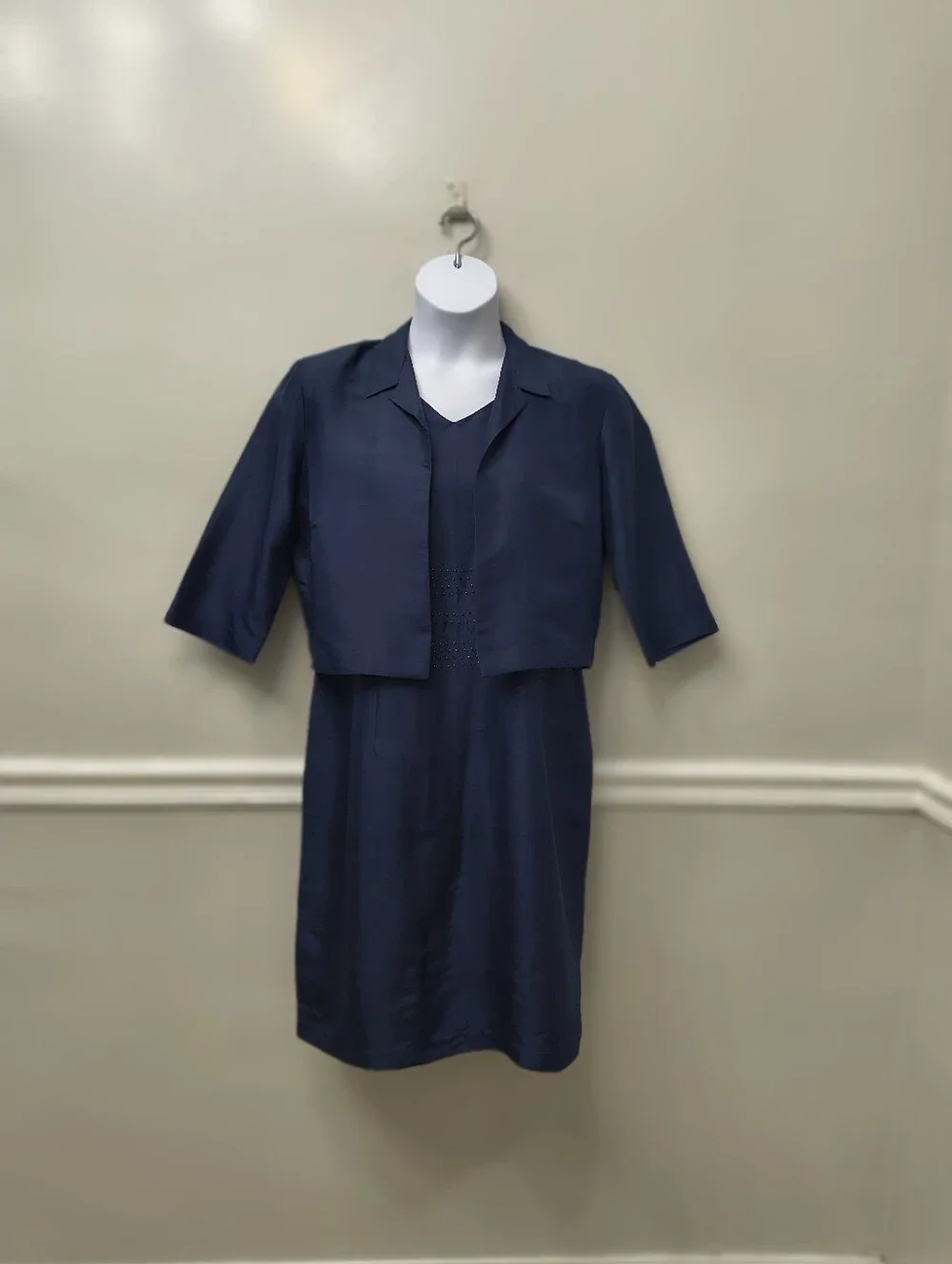 Vtg. Robbie Bee 2-Piece 100% Silk Sheath Dress Cropped Bolero Jacket Set Sz 14